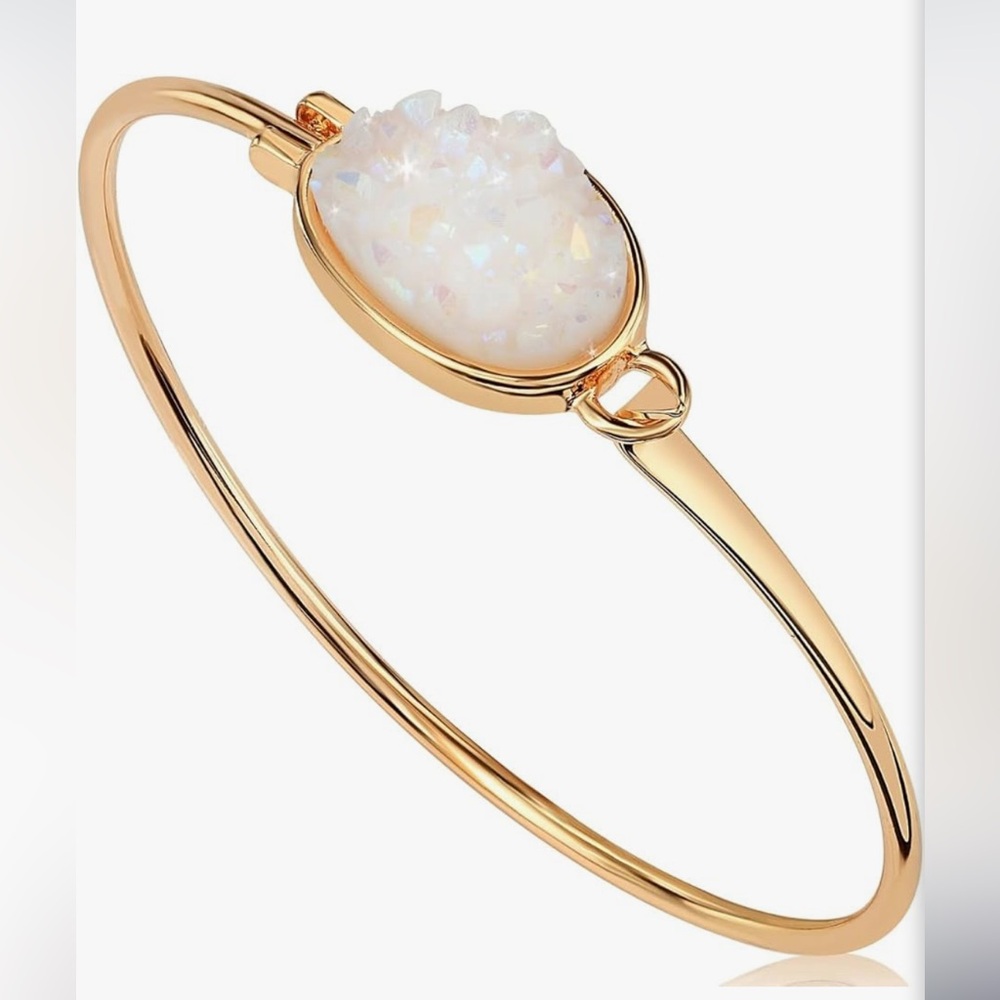 Gold-Tone Bangle Bracelet with White Druzy Accent